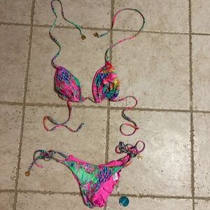 Luli Fama Reversible Bikini Set Brazilian Scrunch Bikini Bottom NWT Size M